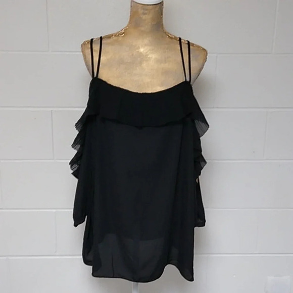 CITY CHIC OFF SHOULDER, BLOUSE, PLEATED RUFFLE SHEER BLACK - Picture 1 of 8